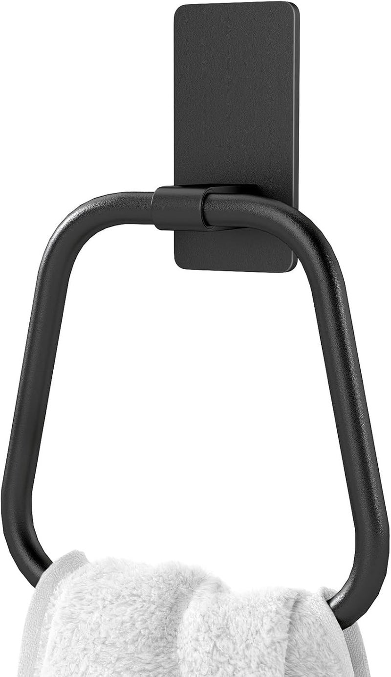 JUYSON Towel Ring, Hand Towel Holder for Bathroom, Adhesive Hand Towel Holder, Adhesive Towel Racks, Wall Mount Towel Hanger for Bathroom, Kitchen, NO Drill Easy to Install(Matte Black) - Image 1